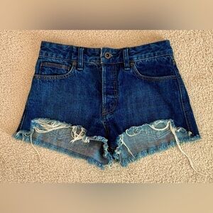 Free People Button Fly Distressed Cut-Off Jean Shorts Festival Grunge Size 25